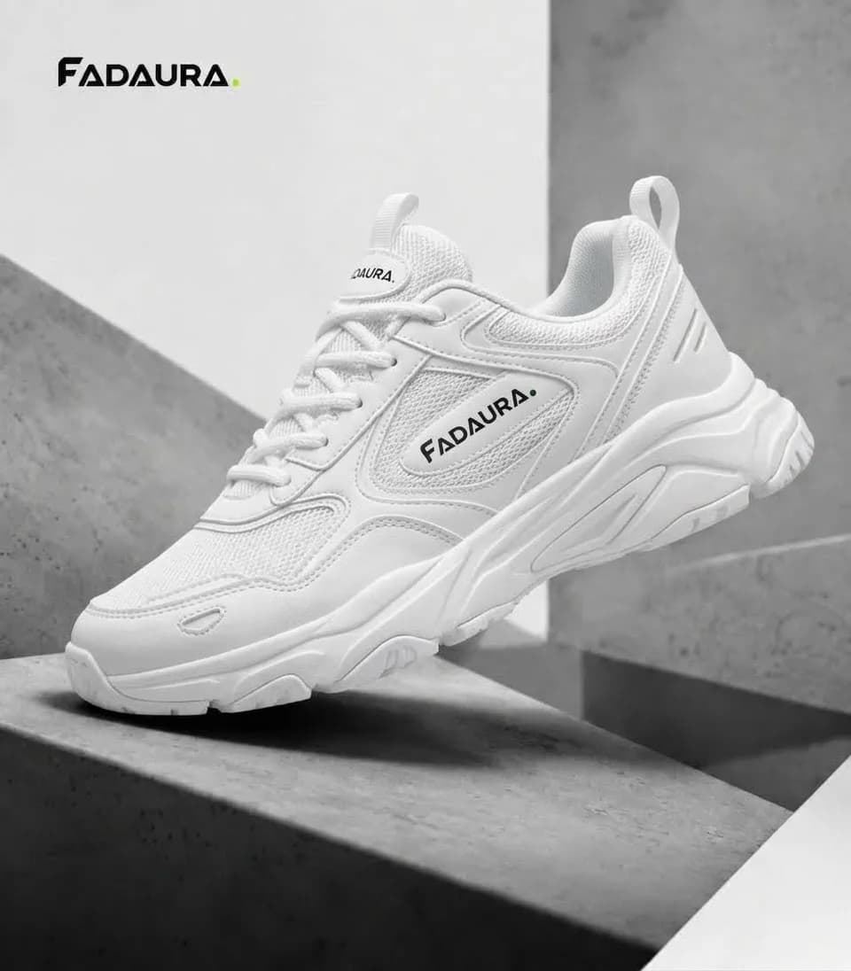 FADAURA all white chunky sneaker with mesh panels and thick cushioned sole