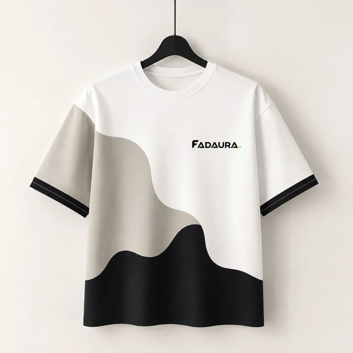 white beige and black color block t shirt for men