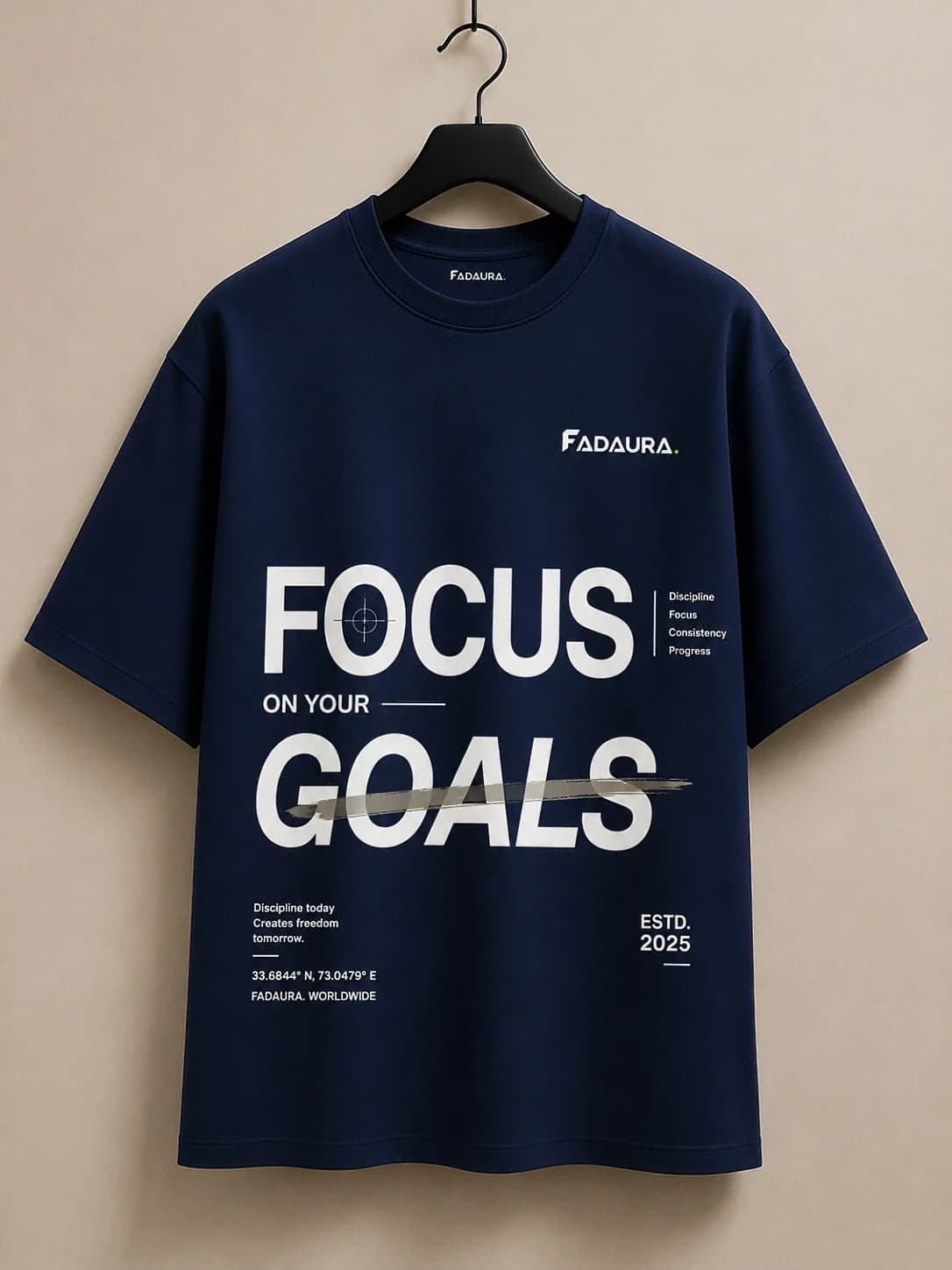navy blue focus on your goals graphic t-shirt