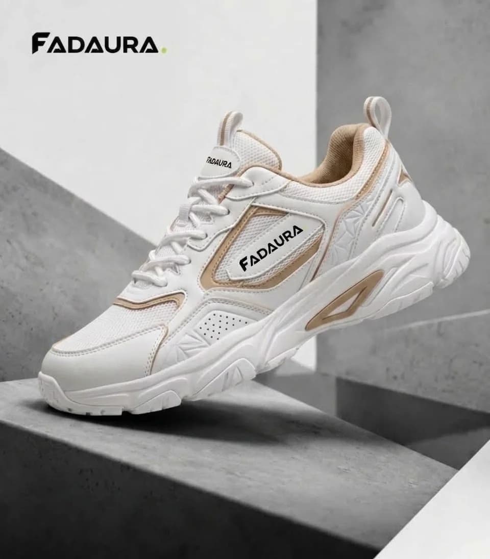 FADAURA white and beige chunky sneaker with breathable mesh upper and thick cushioned sole